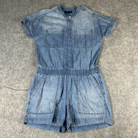 J Crew Chambray Denim Romper Womens 4 Cotton Blue Casual Minimalist Capsule Flaw - Picture 1 of 10